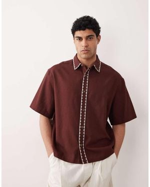 ASOS Camicia Oversize Squadrata Con Lino E Ricamo - Rosso