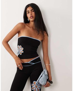 I.AM.GIA Daisy Cotton Blend Bandeau Contrast Floral Cutout Top - Black