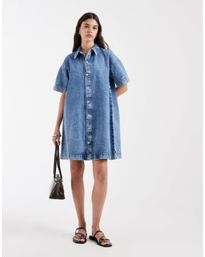 Pieces Denim Mini Shirt Dress - Blue