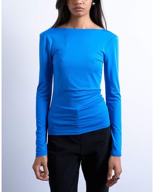 TOPSHOP Slinky Scoop Back Long Sleeve Top - Blue