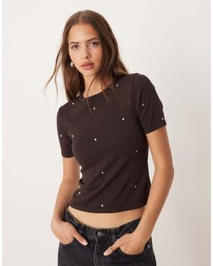 Mango Fine Knitted T-shirt With Studs - Brown