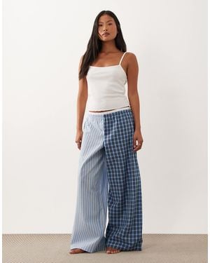 ASOS Asos Design Petite Woven Spliced Pajama Pants With Double Waistband - Blue