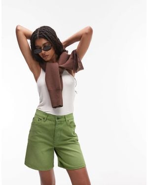 TOPSHOP Loose Fit Denim Jorts - Green