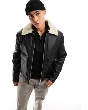 River Island – e pilotenjacke aus kunstleder - Schwarz