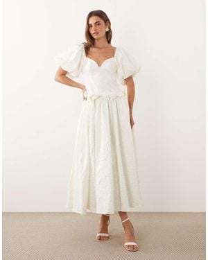 Sister Jane Dream Mora Jacquard Sweetheart Neckline Puff Sleeve Bow Detail Maxi Dress - Natural