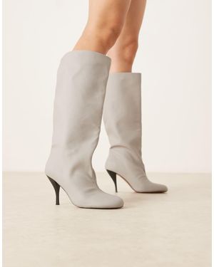 ASOS Charisma Wide Pull On Heeled Knee Boots - Natural