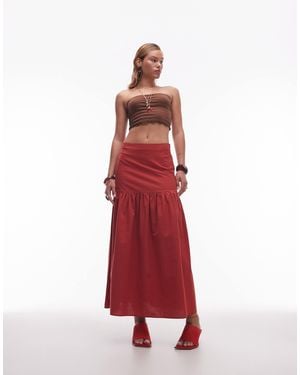ASOS Linen Blend Drop Waist Maxi Skirt - Red