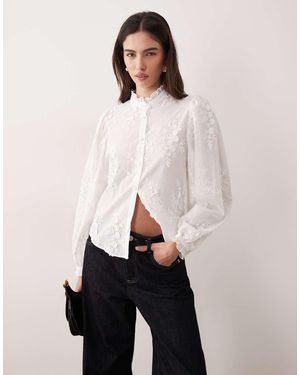 Mango 100% Cotton Embroidered Blouse - Natural