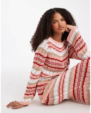 ASOS Knitted Ladder Stitch Cardigan Co-ord - Red