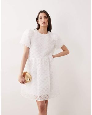 Y.A.S 3d Textured Rose Mini Smock Dress - Natural