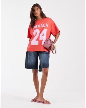ASOS Oversized T-Shirt With Oaxaca Varsity Graphic - Red