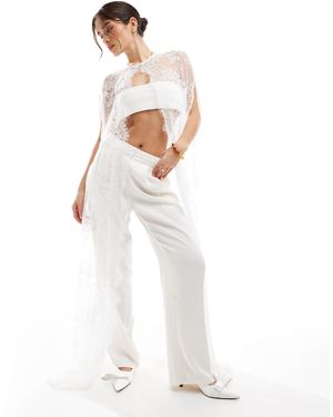 TFNC London Bridal Maxi Lace Cape With Scallop Detail - White