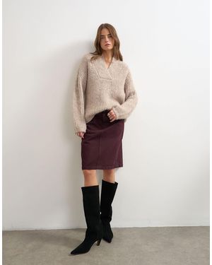 TOPSHOP Pull en maille épaisse à col châle couleur avoine - Blanc