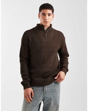 New Look Fisherman Knit 1/4 Zip Jumper - Purple