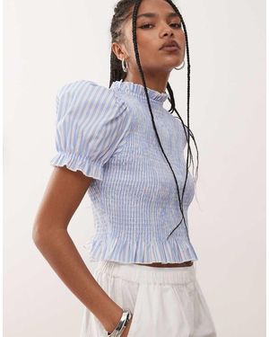 Collusion Shirred Blouse - Blue