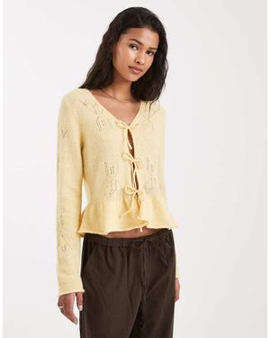 ONLY Tie Front Cardigan With Wool - Natural