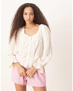 Aware Blusa Color Panna Stropicciata Con Maniche A Campana - Bianco