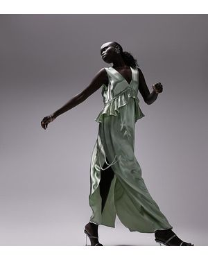 Topshop Unique Vestito Con Volant E Peplo Salvia - Nero