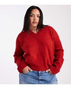 ASOS Asos Design Curve Knit Boxy V Neck Jumper - Red