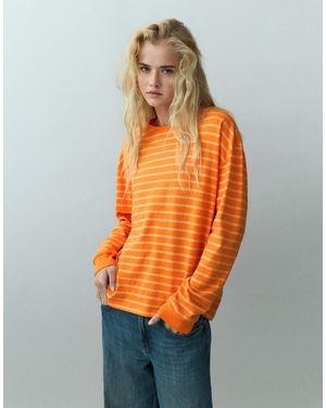 Pull&Bear Oversize Long Sleeve Striped T-Shirt - Orange
