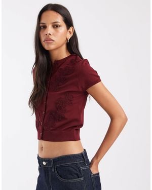 ASOS Strick-cardigan mit spitzendetail und kurzen ärmeln - Rot