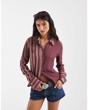 Free People Benny Slim Fit Button Down Contrast Plaid Check Shirt - Red