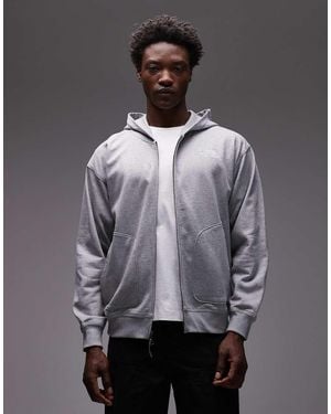 The North Face Unisex Oversized Double Zip Logo Hoodie - Grey