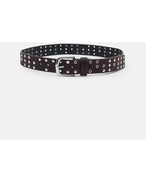 Pull&Bear Leather Effect Belt With Eyelets - White