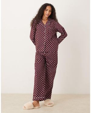 ASOS – pyjama mit polka dots und samt-besatz - Rot