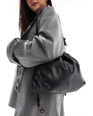 PASQ Sac porté épaule avec partie supérieure froncée et bandoulière - Noir