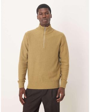 SELECTED 100% Cotton Half Zip Knit Jumper - Natural