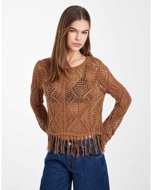 ONLY Boho Fringe Detail Crochet Top - Blue