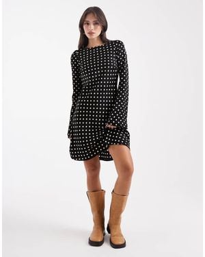 Brave Soul Long Sleeve Polka Dot Mini Dress - Black