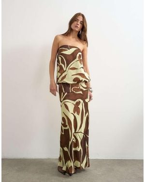 TOPSHOP Satin Dropped Waist Blouson Bandeau Maxi Dress - White