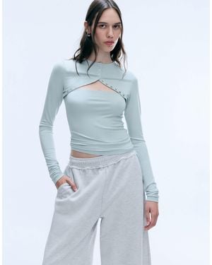 Weekday Long Sleeve Bolero Top With Snap Button Detail - Blue