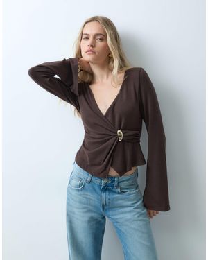 ONLY Side Details Wrap Top - Brown