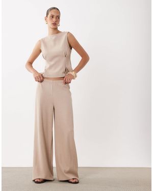 Miss Selfridge Soft Rib Wide Leg Trouser Co-Ord - Natural