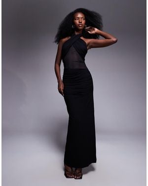 ASOS Mesh Draped Mini Dress With High Neck - Black