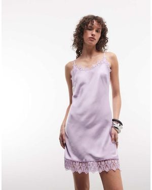 Monki Lace Detail Satin Slip Mini Dress - Purple
