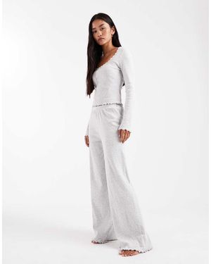 Miss Selfridge Pointelle Wide Leg Trousers - White