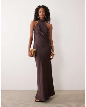 Forever New High Neck Drape Maxi Dress - Brown