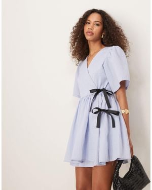 Ghospell Contrast Bow Wrap Mini Dress - White