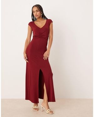 ASOS Cap Sleeve Waist Detail Midi Tea Dress - Red