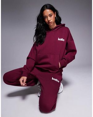 Kaiia Felpa Con Cappuccio Oversize Bordeaux Con Logo Ricamato Rosa - Rosso