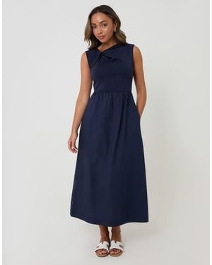 Threadbare Twist Detail 2-In-1 Midi Dress With Poplin Skirt - Blue