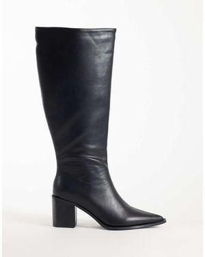 Glamorous Pointed Toe Block Heeled Knee Boots - Black