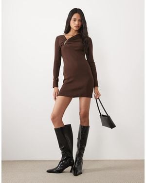 ASOS Gebreide Compacte Mini-Jurk Met Knoopdetail - Naturel