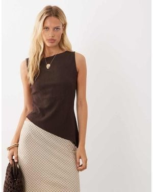 New Look Crinkle Asymmetric Tank Top - Brown