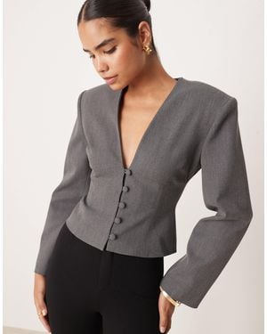 ASOS Plunge Neck Cinch Waist Blazer - Gray