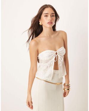 Motel Gretali Flocked Floral Bandeau Top - White